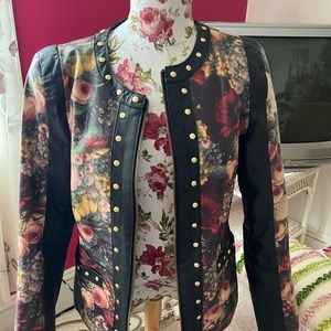 Leather Floral Print Jacket